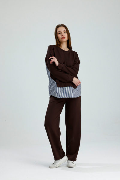 VOICTEC Women's Modal Fabric Soft Touch Shirt Paneled Sweat Pants Double Set