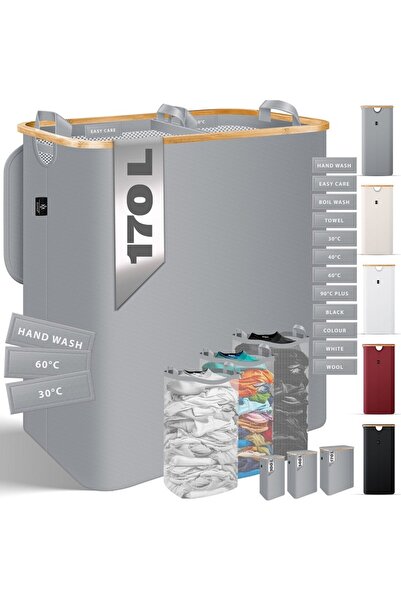 KESSER KESSER® laundry basket with folding lid Grey, 170 liters