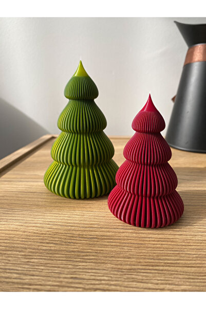 Figuva تمثال شجرة عيد الميلاد الحديثة - مجموعة من شجرتين باللونين الأحمر الدا...