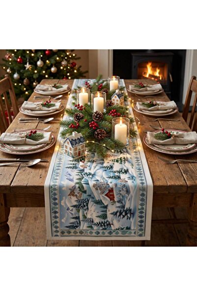 tarzınısec Christmas Themed Digital Printed Runner Cover Christmas 40X140 cm