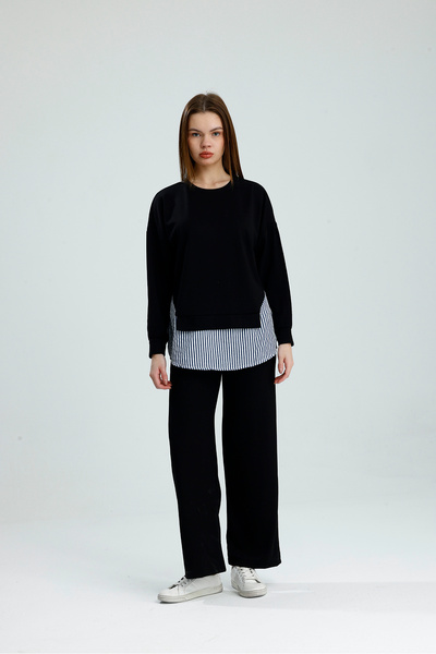 VOICTEC Women's Modal Fabric Soft Touch Shirt Paneled Sweat Pants Double Set