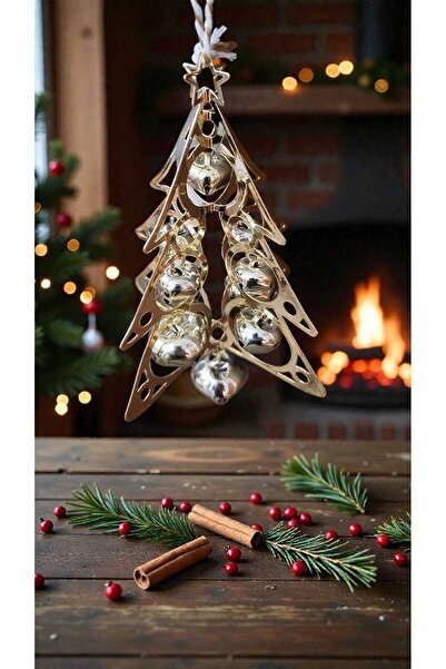 First Choice Decoratiune pentru Craciun tip pandantiv metalic in forma de brad, metal, auriu 12 cm