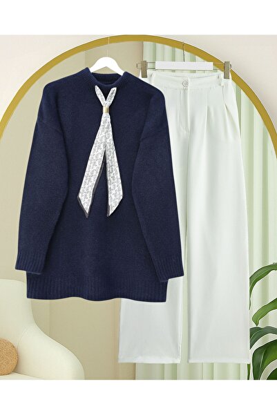 Modamorfo Πλεκτό πουλόβερ με φουλάρι - Ναυτικό