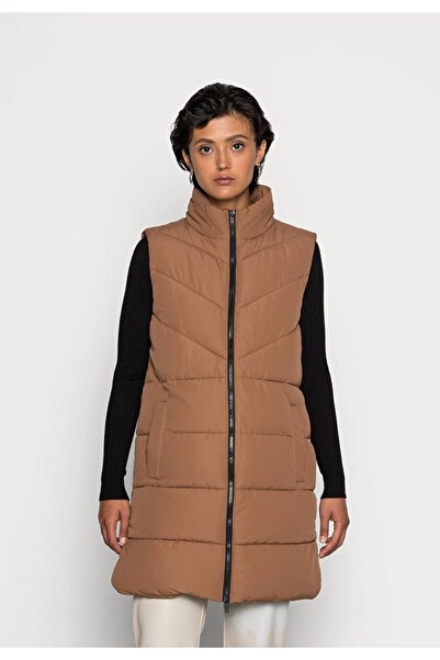 Noisy May Quilted vest with high collar and pockets Nmdalcon, Brown, S