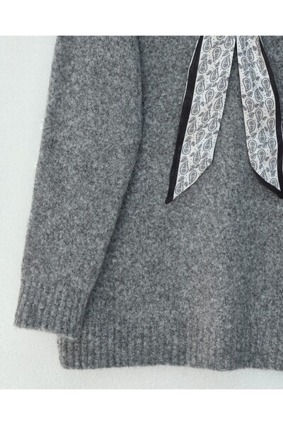 Modamorfo Pulover tricotat moale cu eșarfă - Gri