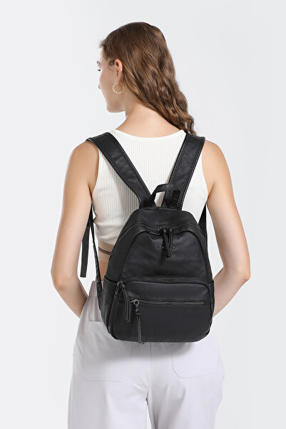 Hüvendo Barcelona Medium Size Multi-Pocket Soft Design Sports and Casual Women's Backpack Black