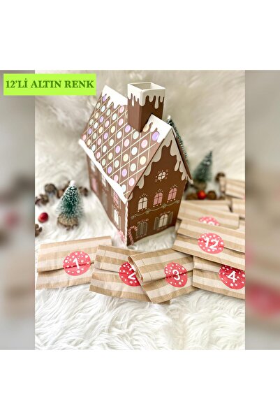 Lilyum Aksesuar Advent Calendar Sürpriz Takı 12li Yeni Yıl Yılbaşı ALTIN GOLD RENK Küpe Kolye Bileklik Hediye Kutusu