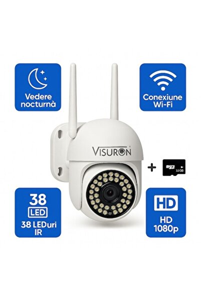 PORKY Shop Camera Supraveghere HD PTZ 360° IP66, Night Vision Color, Audio Bidirectional, 32GB