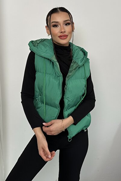 moda armanc Γυναικείο κοντό πουπουλένιο γιλέκο με κουκούλα – Πουπουλένιο, χειμερινό, αθλητικό casual, αδιάβροχο