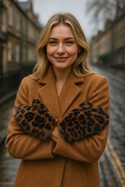 BALIENTE Mănuși pentru femei Mink imprimeu leopard Plush Button