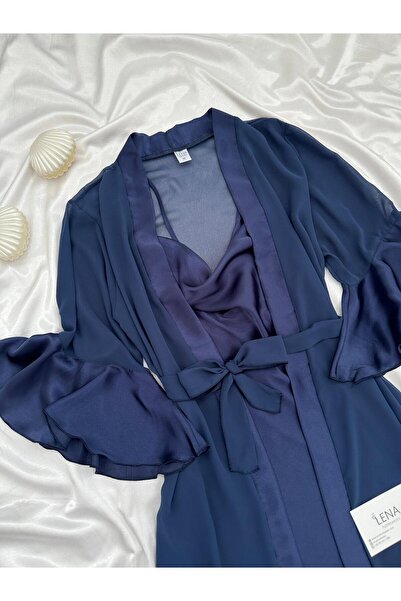 Lena Homewears Veronica Navy Blue 7-Piece Boxed Piece Giant Pajamas Nightgown Dressing Gown Underwear Luxury Bridal Dowry Set
