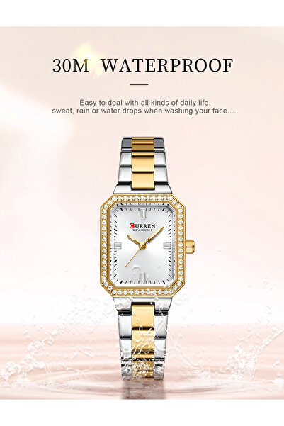 Curren Women's Watch 9102 — Luxury Rectangular Quartz, Elegant Waterproof Dial (Gold/Blue)