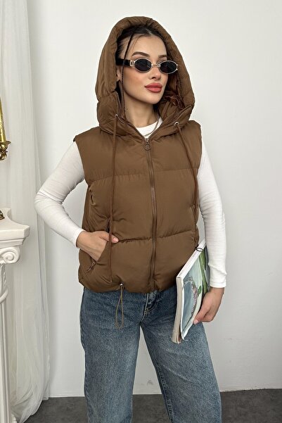 moda armanc Women's Hooded Short Puffer Vest – Padded, Winter, Sport Casual, Water Repellent