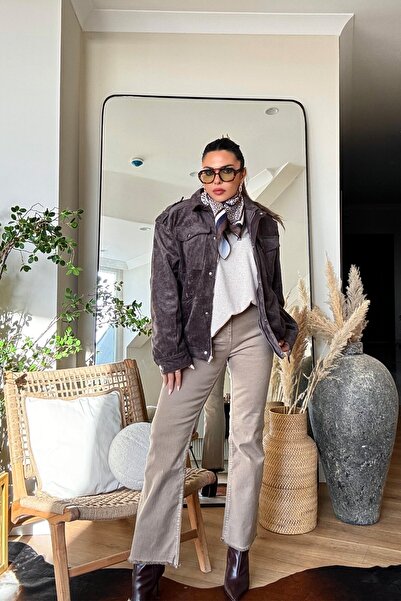 Sohotique By P Mini Flare Tassel Leg Jeans Mink