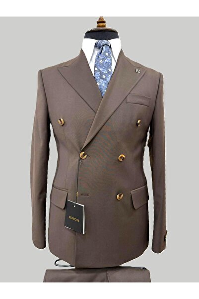 HERMOSE Brown Double-Breasted Modern Fit Suit