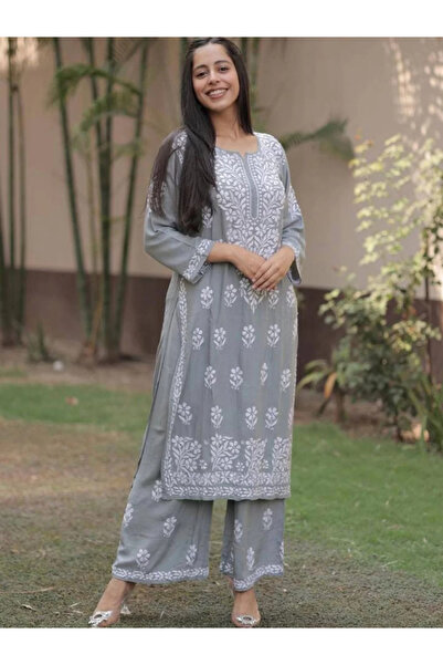MYSMAR Gray Rayon Cotton Salwar Kameez - HRT2315 | Gray