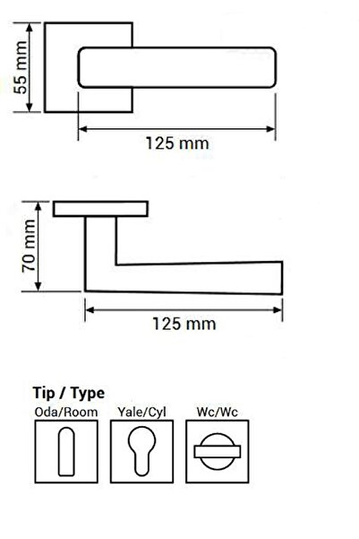 zerafev PREMİUM AHENK KARE ROZETLİ KAPI KOLU (ODA-WC-YALE KİLİT TİPLERİ)(TAKIM) SİYAH - ALTIN