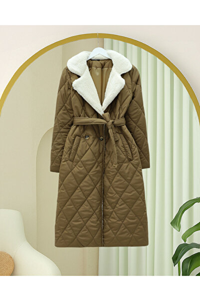 Modamorfo Καπιτονέ παλτό με λούτρινο γιακά και επένδυση από βελούδο, με ζώνη στη μέση και τσέπες - Ταν