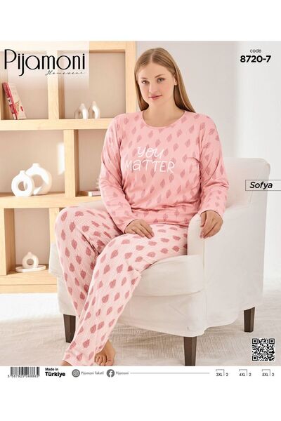 Pijamoni KADIN SOFYA DESENLİ BATTAL PİJAMA TAKIMI
