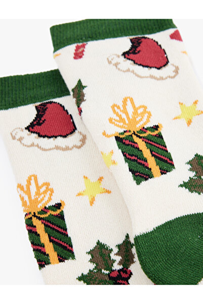 Koton Цветна контрастна памучна кърпа за чорапи Коледна чорапка