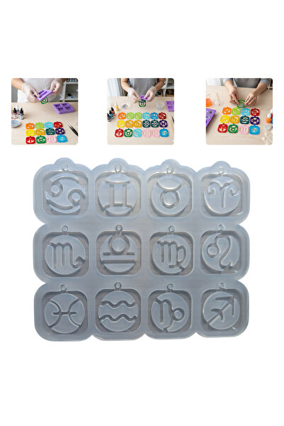 Getshopmini Epoksi Burç Kalıbı Kare Anahtarlık Burç Kalıbı Silikon 4.5x4.5cm