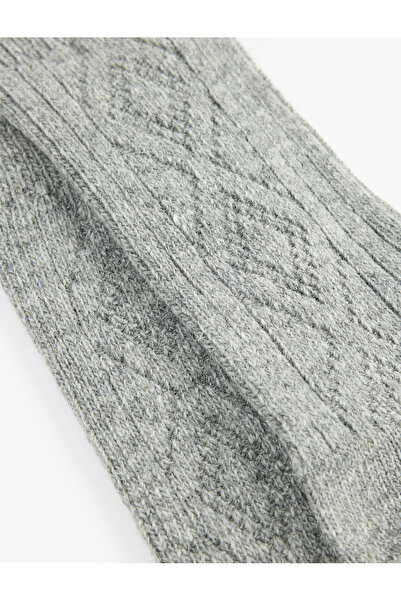 Koton Thick Sheep Wool Blend Diamond Pattern Textured Socks