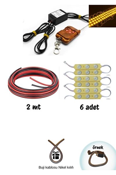 GMS Cg cup Çift Çıkış kumandalı çakar modül+6 adet Turuncu Led+2MT Kablo seti (Hdiye buji kablo kılıfı)
