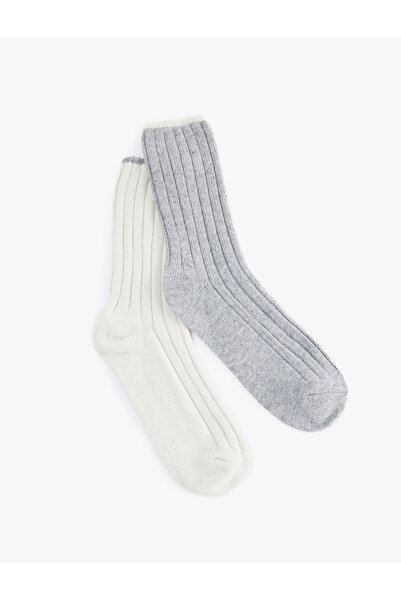 Koton Комплект от 2 чифта дебели чорапи от смес от овча вълна с райета