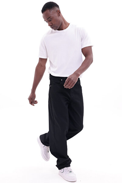 freemen Erkek Siyah Baggy Bol Kesim Kot Pantolon