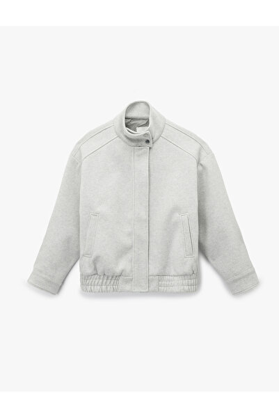 Koton Mock Neck Kaşe Bomber Jacket with Long Sleeves, Pockets and Zipper