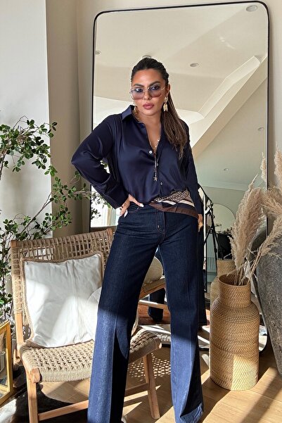 Sohotique By P Flare Leg Jeans with Scarf Navy Blue