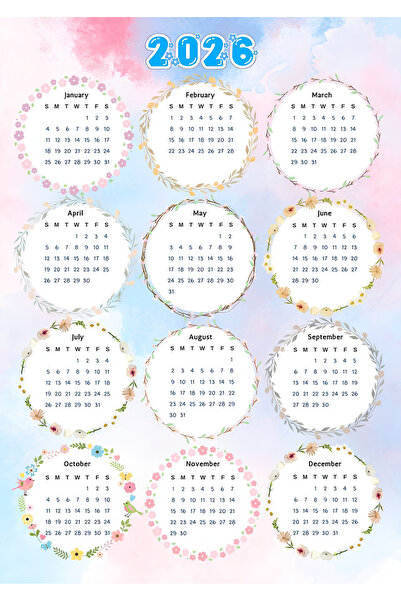 Rana İkra Art 2026 Çiçek Temalı Takvim (32.9×50Cm)(İNGİLİZCE)