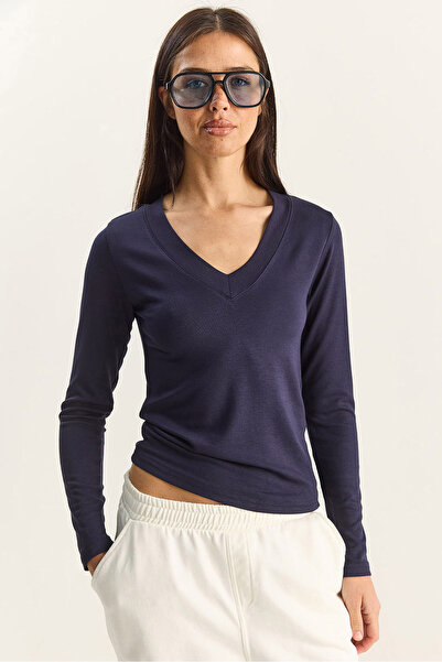 Bianco Lucci Kadın Cotton V Yaka Bluz 141 60283830