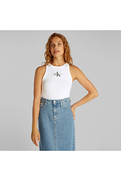 Calvin Klein Monologo Tank Kadın Beyaz Kolsuz T-Shirt