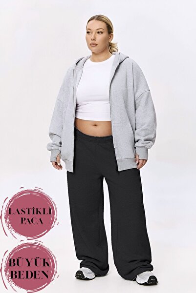 BSBSPOR Büyük Beden İçi Şardonlu Kışlık Baggy Eşofman Altı Lastikli Paça Ultra Bol Kalıp