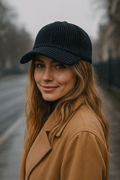 BALIENTE Black Corded Fabric Suede Cap Women's Hat