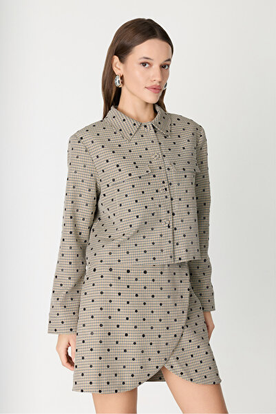 boneqa barcelona Desenli Cep Detaylı Crop Ceket