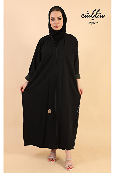 Stylish عباية لف كريب باللون الأسود