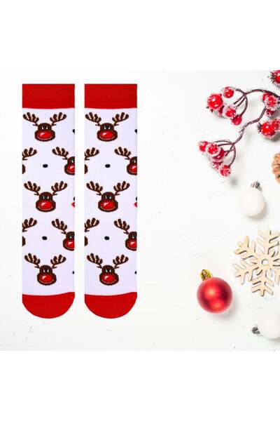 CARNAVAL SOCKS Beyaz Çoklu Geyik Desenli Havlu Çorap