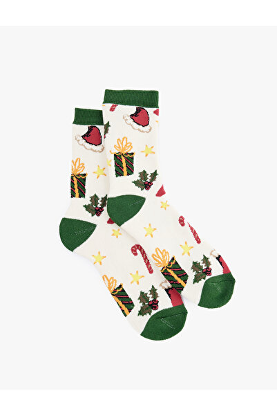 Koton Цветна контрастна памучна кърпа за чорапи Коледна чорапка