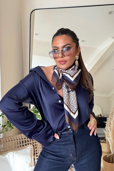 Sohotique By P Flare Leg Jeans with Scarf Navy Blue