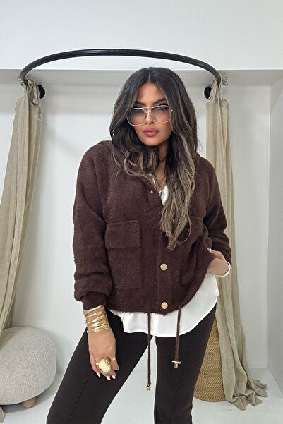 Sohotique By P Bearded Knitted Cardigan with Hooded Snaps Brown