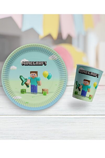 Bkmc 8 Lİ TABAK BARDAK MİNECRAFT TEMALI DOĞUM GÜNÜ PARTİ SÜSÜ MALZEMELERİ