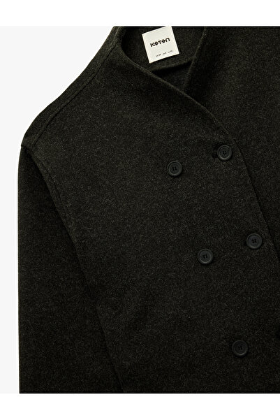 Koton Long Sleeve Stand Collar Buttoned Double-Breasted Cashmere Jacket