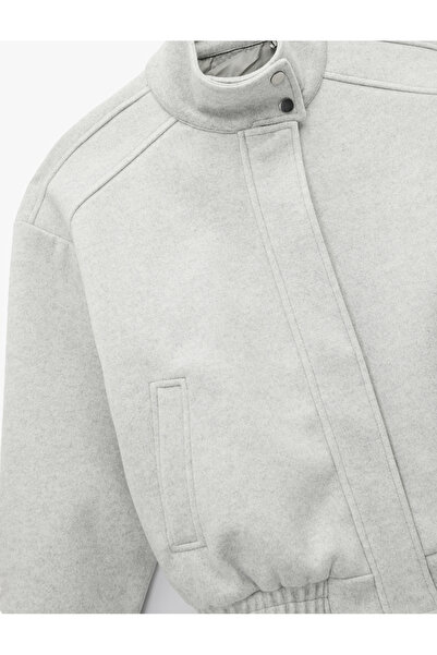 Koton Mock Neck Kaşe Bomber Jacket with Long Sleeves, Pockets and Zipper