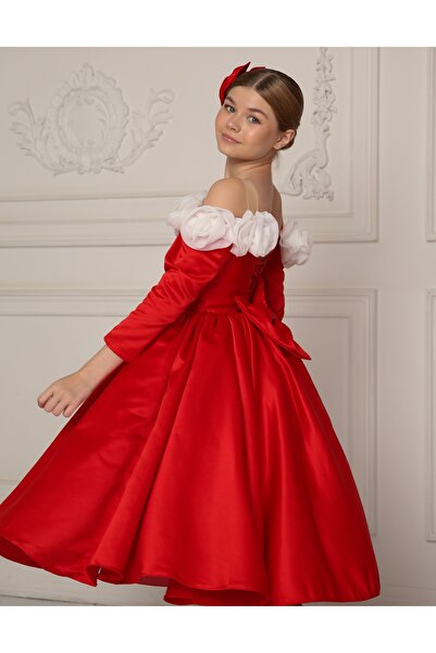 Kids Girl's Rose-Detail Evening Dress and Buckle Graduation Wedding Special Day