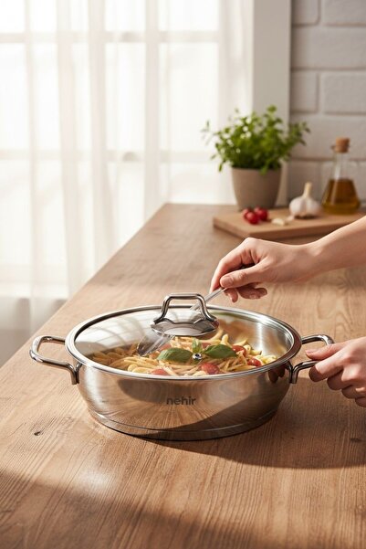 Nehir Silver 24 cm Shallow Casserole Pot - Rice Cooker Pot