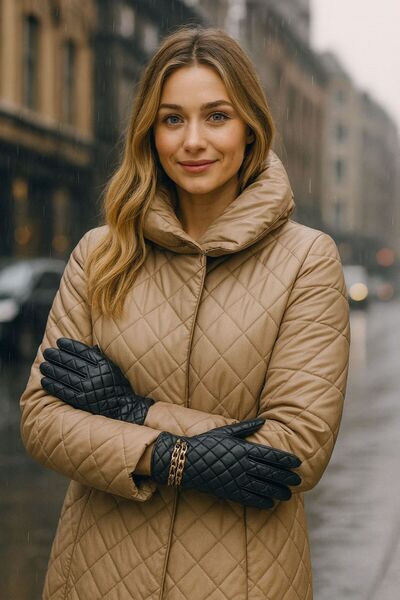 FELLMENS Siyah Gold Aksesuar Detaylı Suni Deri Kadın Eldiven