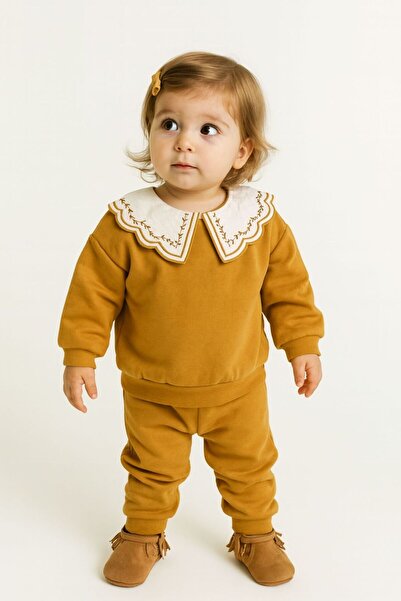 ZEYD ÇOCUK GİYİM Two-Strand Embroidered Collar Girl's Suit