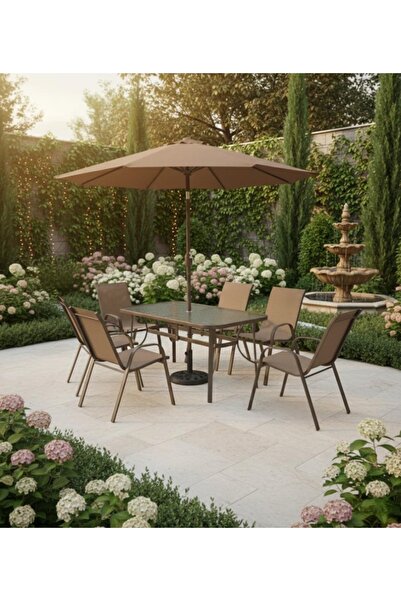DEC4 Outdoor dining table set with 6 chairs and umbrella